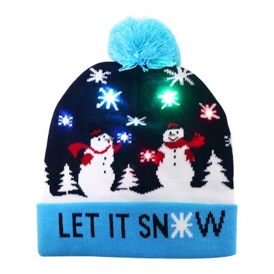 China COMMON Manufacturer Custom Led Christmas Beanie Hat Xmas Knitted Hats Gorros de YouYe Led Navideos for sale