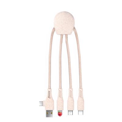 China Portable Straw Biodegradable Travel Mobile Phone New Arrival Wheat Data Cable 3 In Line Fast Charging 13A Phone Data Cable for sale