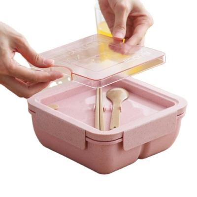 China Hot Sale Wheat Straw Fiber 1100ml Sustainable Microwave Use With Fork And Spoon Inside Square Lunch Box Compatible School Office Use for sale