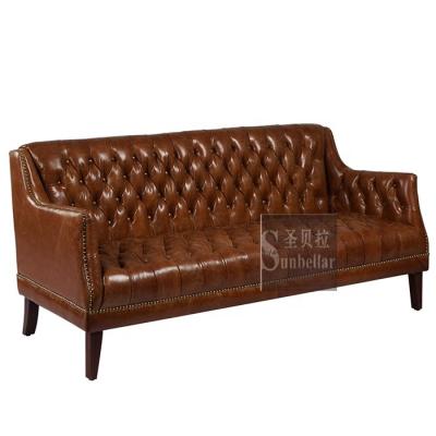 China Office Furniture Office Tufted Genuine Leather Sofa Set Chesterfield American Style Furniture Luxury Leather Tufted Buttons Full Sofa for sale