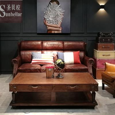 China High end american vintage sofa bespoek tan leather couch tufted set down feather luxury living room comfy sofa up top for sale