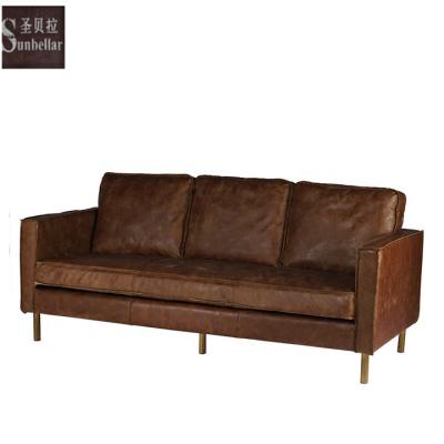 China Contemporary Luxury Leather Sofa Steel Legs Distressed Couch Leather Vintage American Style Living Room Genuine Leather Sofa for sale