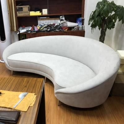 China Fancy Luxury Modern Velvet Adorned Sofa For Living Room Curved Moon Sofa Fabric Couch Hotel Lobby Furniture for sale