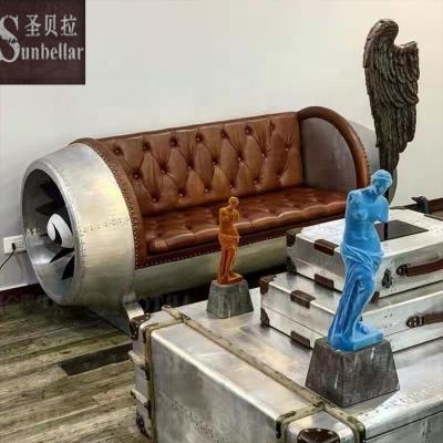 China Industrial Hotel Furniture Hand Finished Industrial Luxury Vintage Chesterfield Genuine Leather Sofa Tufted Loveseat Aluminum Club Sofa for sale