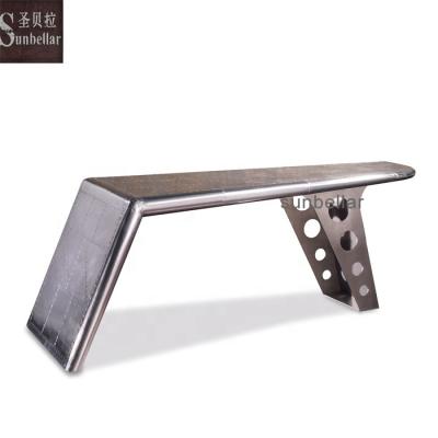 China Convertible Bespoke Aviator Wing Desk For Sale Aluminum Airplane Desk Industry Loft Industry Handmade Cool Polished Aviation Furniture for sale