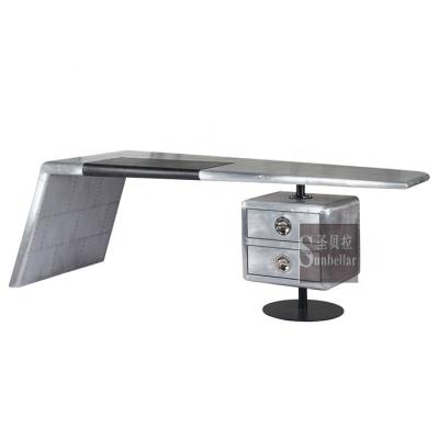 China Custom Expandable Furniture Metal Aviation Table Style Aluminum Airplane Wing Desk With Drawers Handmade Aviator Desk for sale