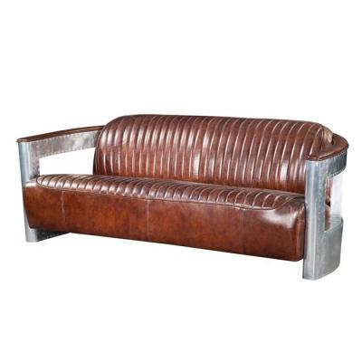 China Industrial furniture aviation leather sofa vintage tan distressed tan leather sofa set for hotel club bar restaurant for sale