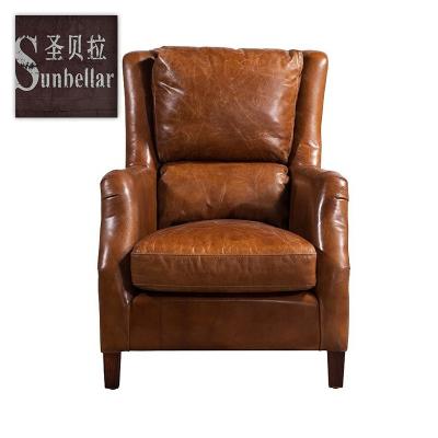 China Tufted Comfy Chairs For Living Room Armchair Older High Back Vintage Wing Chair Genuine Leather Wood Legs for sale