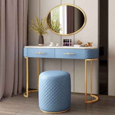 China Luxury Classic Bedroom Furniture Dressing Sets Modern Makeup Dresser With Mirror Lights Marble Top Dressing Table With Stool for sale