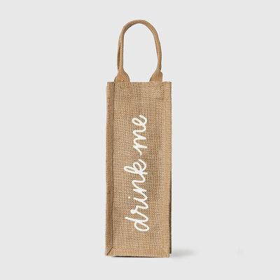 China Simple Wine Customized Biodegradable Material Eco-friendly Jute Wine Bottle Bag 100% Jute Bottle Burlap Tote Jute Wine Bag for sale