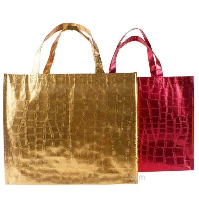 China Reusable Gold Film Holographic Shopping Bag Eco-friendly Tote Shiny Laser Lamination Bag Shining Film Laser Non Woven Tote Bag for sale