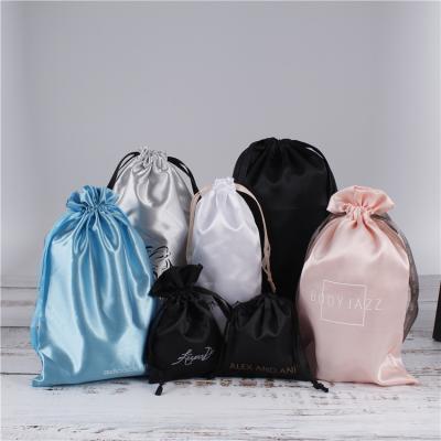 China Large Wigs Purple Satin Lining Drawstring Bags Or Storage Packaging Jewelry Black Satin Pouch Small Satin Bag for sale