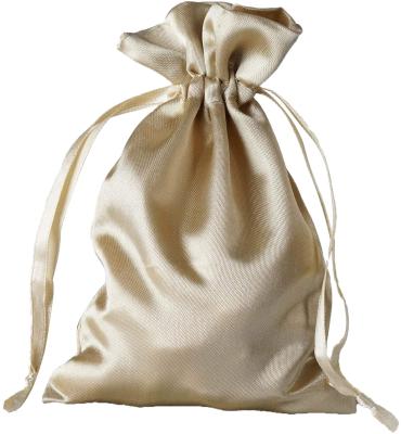 China Wigs Satin Box Package Sacos De CETIM Champanhe Single Satin Drawstring Storage Or Bag Champagne Satin Bags beige for sale