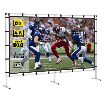 China Convenient 150 Inch 16:9 Portable Foldable Single Soft Fabric Projector Screen With 3 Tripod Stand for sale