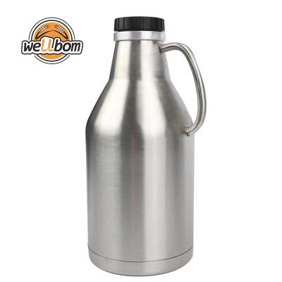 China 304 Stainless Steel Mini Beer Growler Jug Single Durable Holds 64oz 2 Liter Beer Barrel Durable Handle for Easy Holding and Pouring for sale