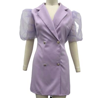 China Organza Puff Sleeve Button Detail Blazer Anti-Static Dress for sale