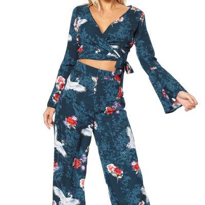 China Best Selling QUICK DRY Printed Long Sleeve Wide Leg Pants Coordinating for sale