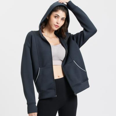 China Breathable Sports Double To Knit Fake Neck Women Crop Top Hooded Jacket Ladies Active Wear for sale