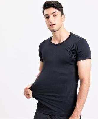 China Breathable High Stretch Short Sleeve Shirt Knitted Body Shaping Gym T-shirt Top Men Slim Fit for sale