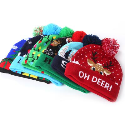 China New COMMON Winter Warm Santa Hat With Led Christmas Knitted Hats For Adults And Children for sale