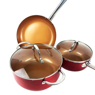 China Sustainable 5pcs Cookware Sets Non Stick Household Aluminum Soup Pot Pan Cookware Set for sale