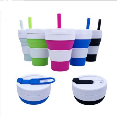 China Custom Portable Disposable Silicone Logo 475ml Coffee Cup Water Cup Pipette Folding Cup for sale