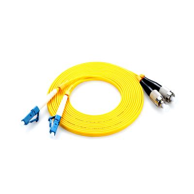 China Hot sale 0.9mm 2mm 3mm FTTH MT-D1000 SM type fiber optic patch cord FC-LC UPC single mode duplex fiber optic patch cord for sale