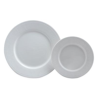 China Quality Sustainable Customized Materials Embossed Porcelain 16Pcs Dinner Set Dinnerware Sets Ceramic White for sale