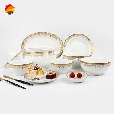 China Factory Direct Sales Gold Inlay Porcelain 10Pcs Disposable Luxury Dinner Set With Ceramic Decal Dinnerware Set for sale