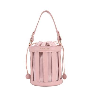 China Fashion Women's PU Leather Drawstring Cross - Body Shoulder Bags Colorful Strap Luxury Bucket Handbag for sale