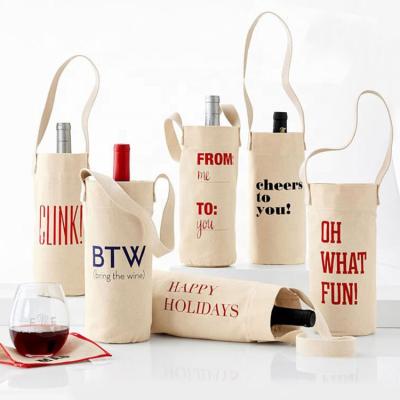 China Single Handled Cotton Canvas Tote Bag Champagne Carrying Gift Wine Bottle Covers Holder Bag Wein Flasche Tasche for sale