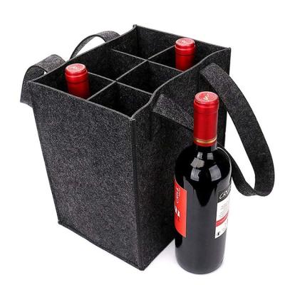 China Personally Felt Bag 6 Bottles Cell Felt Wine Bags 6 Bottle Carrier Tote Bag Reusable Grocery Basket for sale