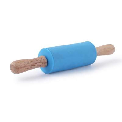 China Durable Wooden Handle Non-Stick Silicone Pin For Home Kitchen Kids Cake 9inch for sale