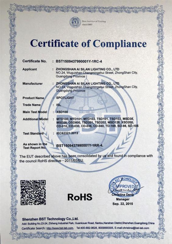 RoHS - Zhongshan Aisilan lighting Technology Co., Ltd.