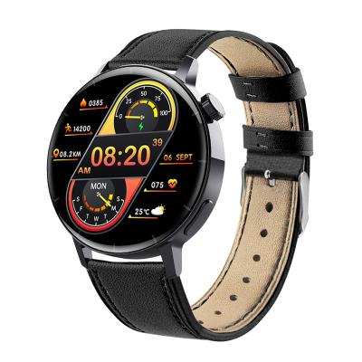 China Touch Screen Round Shape Health Monitor Fitness Tracker BT Call Smart Watch Leather Smartwatch for sale