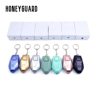 China Wholesale HPA016 rechargeable sound self-defense protection HONEYGUARD personal LED 120db security alarm maker key chain for women for sale