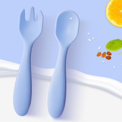 China BPA Free Early Stage Baby Toddler Eco-Friendly Utensils Set Soft Silicone Baby Training Spoon Fork Feeding Set for sale