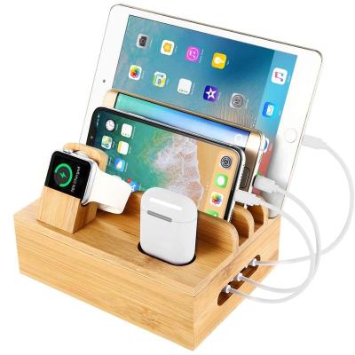 China REXIAO Mobile Phone/Tablet /Smartwatch/Earphone Wholesale in Station Running Fast Charging Bamboo Dock Bamboo Stand For Phone/Tablet/Airpods(Cable Not Included) for sale