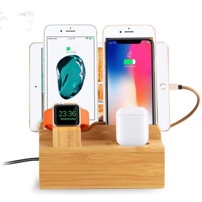 China Desktop Bamboo Wood Fast Charging Station MP3 GPS Mobile Phone Tablet USB Charging Dock for Mobile Phone,Tablet,Apple Watch,Airpods(Not Cable) for sale