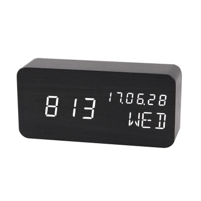 China LUMINOVA Creative Electronic Multifunction Calendar Alarm Clock Wooden Gift Mute Smart Led Date Week Time-Temperature Display for sale