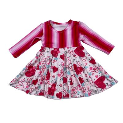 China Breathable Girls Tie Die Cute Pink Dresses Long Sleeve Pirouette Pink Dress For 0-12 Years Girls Lace Lovely Pink Dress for sale