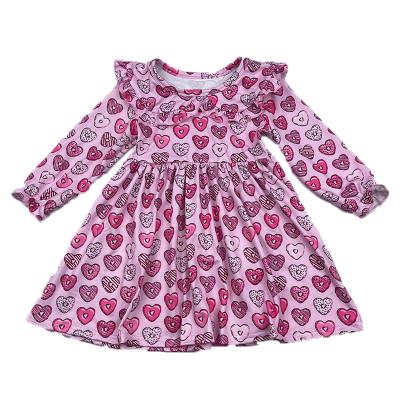 China Breathable Toddler Girls Valentine's Day Dress Children Clothing Kids Donut Print Donut Long Sleeve Dress for sale