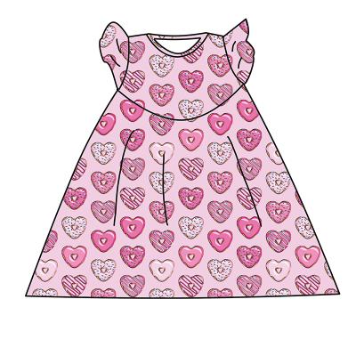 China Breathable Wholesale Lovely Heart Summer Baby Pearl Dress Fly Sleeve Pink Dresses Baby Dress Pink for sale