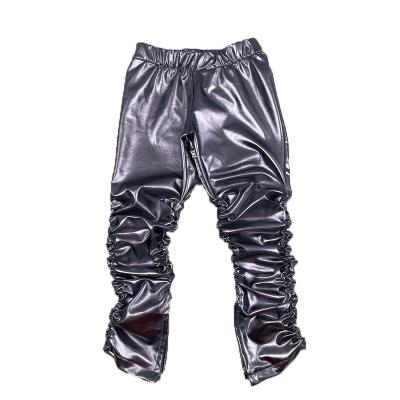 China High Quality Breathable Kids PU Leather Pants Toddler Autumn Clothes Little Girls Stacked Pants for sale