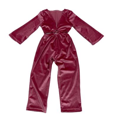 China Breathable Toddler Girls Clothes Kids Girls Sleeving Long Deep-V Kids Valentine Romper Multi Color Velvet Romper Jumpsuit for sale