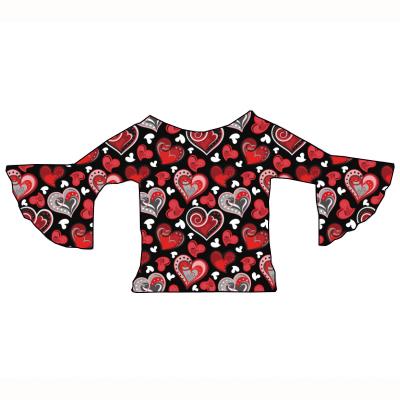 China Wholesale Breathable Casual Baby Toddlers Baby Kids Boutique Clothing Valentines Girls Vendor Heart Printed Bell Sleeve Tops Shirt for sale