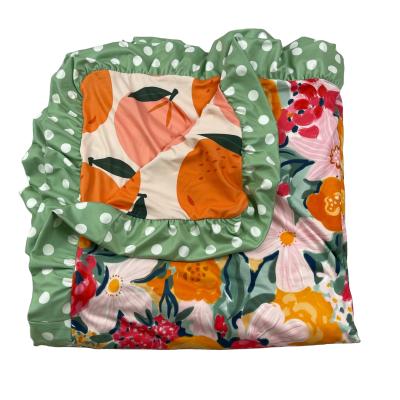 China Folded Baby Blanket Print Fruit Blanket Ruffle Dot Cotton Quilt Blanket Kids Green Soft Bedding Blanket Soft Folded for sale