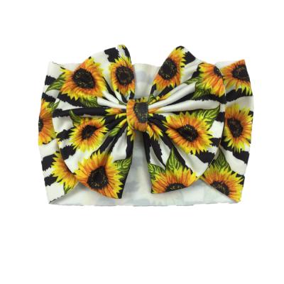 China Newborn Baby Headbands Hot Selling Baby Milk Sunflower Printing Silk Headbands Kids Accessories for sale