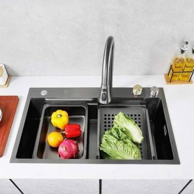 China With Faucet HUARUILI Modern Design SUS 304 Stainless Steel Multi-Function Large Handmade Kitchen Sink Sets With Flying Rainfall Faucet for sale