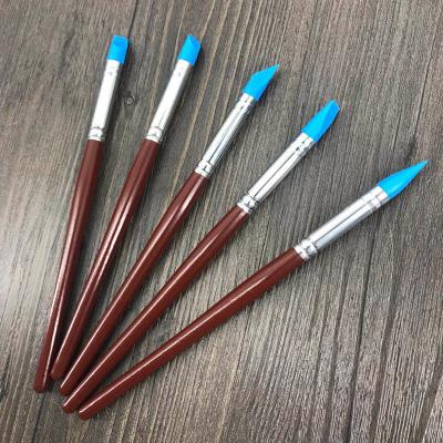 China Easy Apply Red Wooden Handle 5pcs/set Silicone Nail Art Brush 3d Forming Hollow Manicure Nail Tools for sale